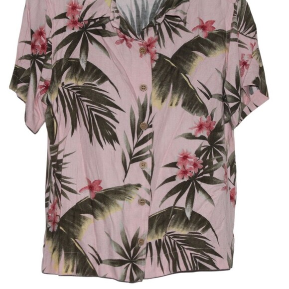 Vintage Baham Beach Blouse Shirt Tropical Floral Green & Pink Petite Medium - Picture 2 of 5